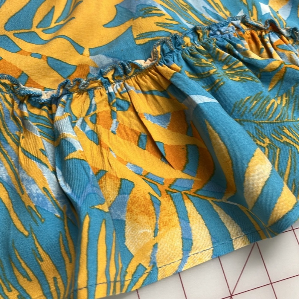 BLUE ISLAND Resort Pool Palm Print Double V Cap SLV Smock Waist Cover Up Dress M - Picture 4 of 15